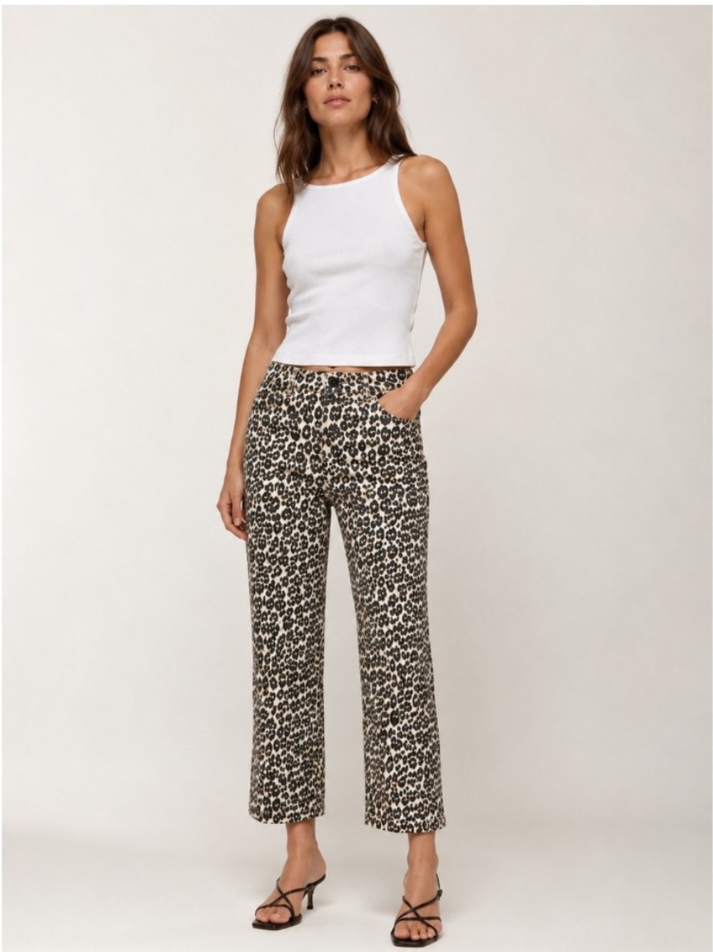 Zara Leopard Print Wide-Leg Pants in Beige and Black